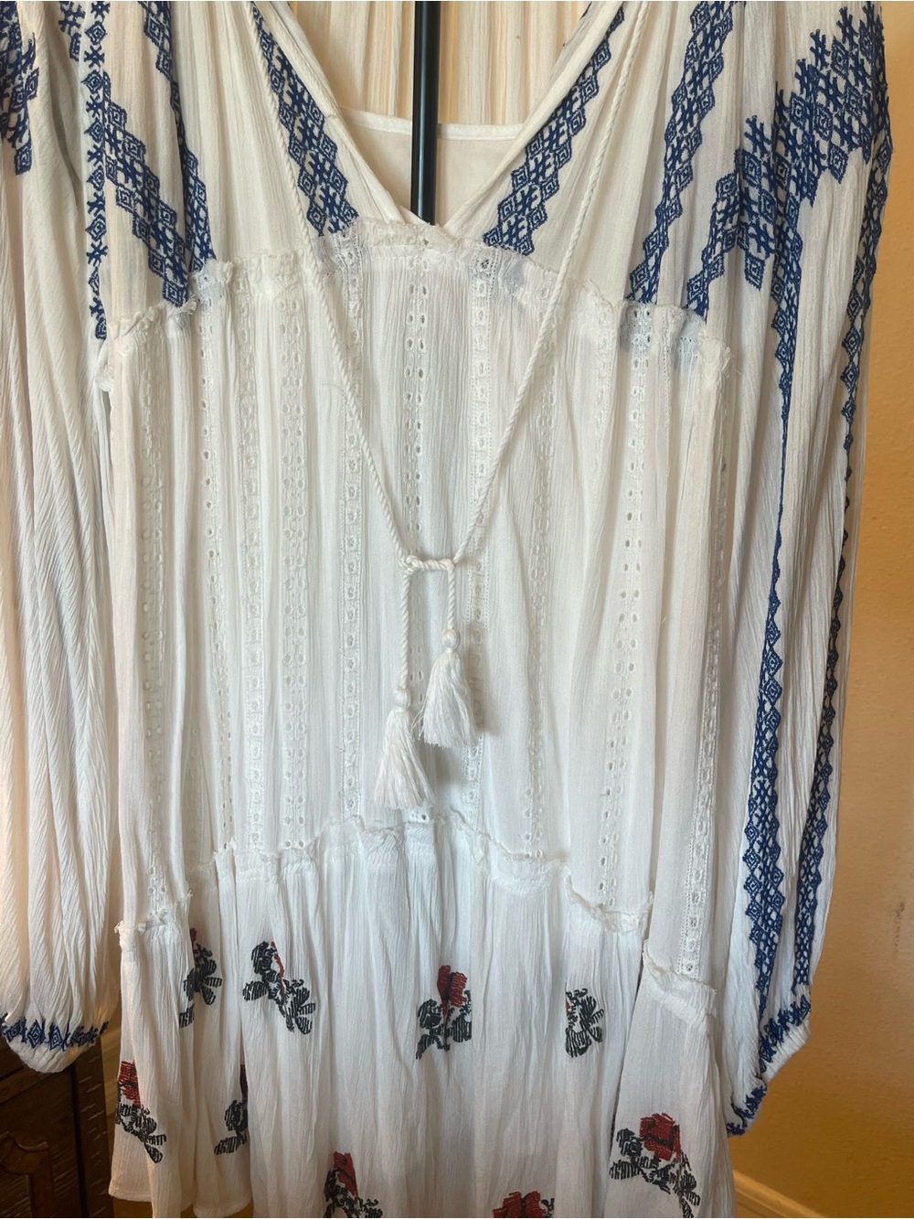 Free People Wild Horses White Mini Dress with Navy Embroidery - Picture 8 of 10